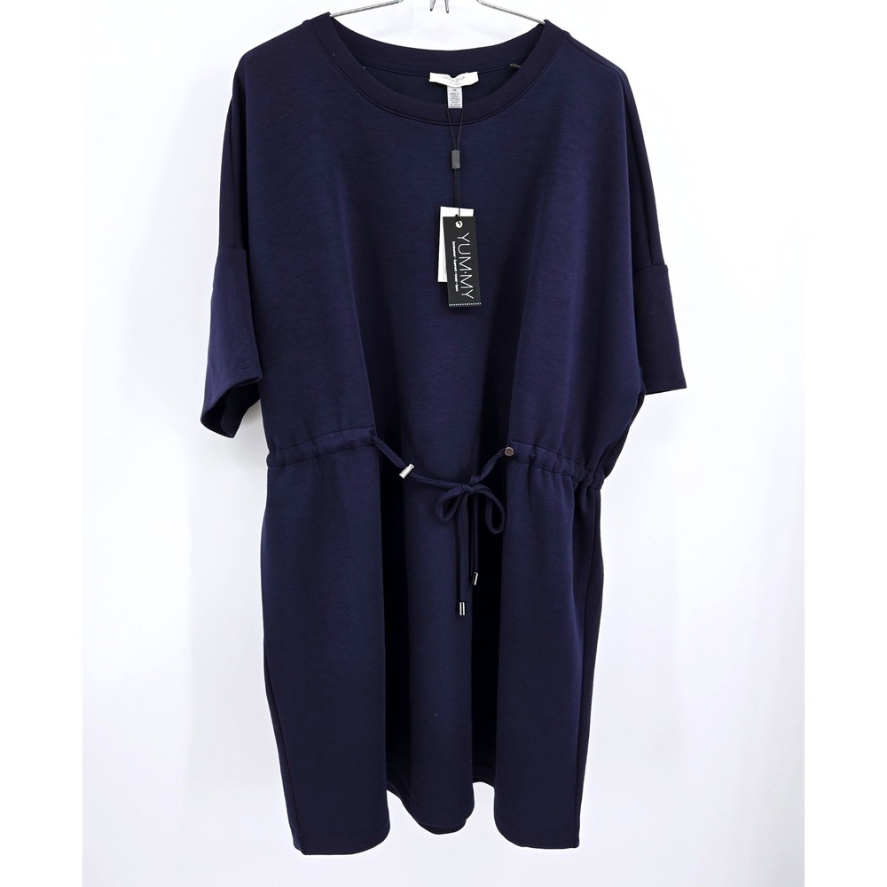 Cable & Gauge NWT Navy Blue T-Shirt Dress‎ Drawstring Waist Plus Size 3X - Picture 2 of 10
